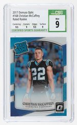 2017 DONRUSS OPTIC #168 CHRISTIAN MCCAFFREY ROOKIE CARD CSG 9 MINT.