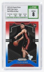 2019-20 PANINI PRIZM #259 TYLER HERRO RED WHITE AND BLUE ROOKIE CARD CSG 8 NM/MINT.