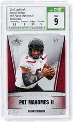 2017 LEAF DRAFT SPECIAL RELEASE BLANK BACK #07 PATRICK MAHOMES II ROOKIE CARD (#5/7) CSG 9 MINT.