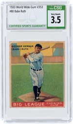 1933 WORLD WIDE GUM V353 #80 GEORGE HERMAN "BABE" RUTH (HOF) CSG 3.5 VERY GOOD+.