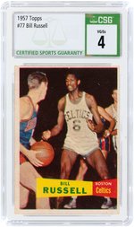 1957 TOPPS #77 BILL RUSSELL (HOF) ICONIC ROOKIE CARD CSG 4 VG/EX.