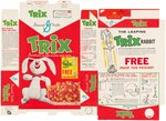 GENERAL MILLS TRIX FILE COPY CEREAL BOX FLAT WITH LEAPING TRIX RABBIT PREMIUM OFFER.