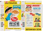 POST SUGAR COATED RICE KRINKLES FILE COPY CEREAL BOX FLAT WITH "RACING CAR" OFFER.