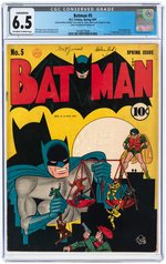 BATMAN #5 SPRING 1941 CGC CONSERVED 6.5 FINE+.