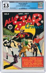 ALL STAR COMICS #5 JUNE-JULY 1941 CGC CONSERVED 2.5 GOOD+ (FIRST SHIERA SANDERS AS HAWKGIRL).