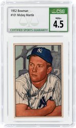 1952 BOWMAN #101 MICKEY MANTLE (HOF) CSG 4.5 VG/EX+.