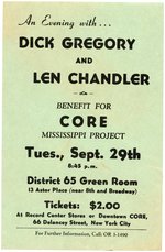 "DICK GREGORY AND LEN CHANDLER" CIVIL RIGHTS "BENIFIT FOR CORE MISSISSIPPI PROJECT" HANDBILL.