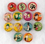 PHILADELPHIA NEWSPAPER ISSUED 13 0F 14 COMIC CHARACTER BUTTONS PROMOTING THE 1930s EVENING LEDGER COMICS.