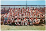 “1956 MILWAUKEE BRAVES” GIANT POSTCARD W/HOF'ERS HANK AARON, ED MATHEWS & WARREN SPAHN.