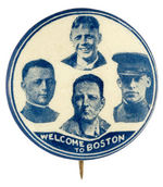 "WELCOME TO BOSTON" QUADGATE PICTURING LINDBERGH AND THREE OTHER MEN.