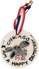 "CHICAGO I AM A HAPPY DEMOCRAT 1956" CERAMIC DONKEY MOTIF MEDALLION.