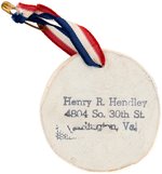 "CHICAGO I AM A HAPPY DEMOCRAT 1956" CERAMIC DONKEY MOTIF MEDALLION.