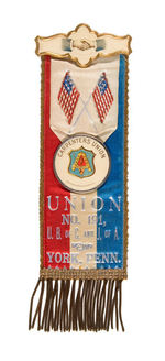 BEAUTIFUL "CARPENTERS UNION" RIBBON BADGE.