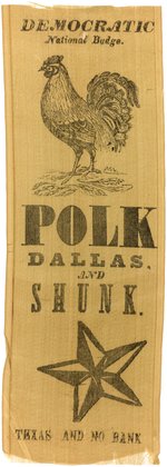 "POLK DALLAS AND SHUNK" RARE 1844 CAMPAIGN RIBBON.