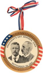 ROOSEVELT & SHAW "PRESIDENTS DAY DENISON, IOWA" RARE JUGATE BADGE.