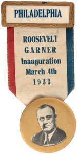 "PHILADELPHIA ROOSEVELT GARNER INAGURATION" SCARCE 1933 BADGE.