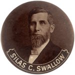 "SILAS C. SWALLOW" PROHABITION PARTY SEPIA TONED REAL PHOTO BUTTON.