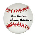 "BILL CLINTON/HILLARY RODHAM CLINTON" AUTOGRAPHS ON RAWLINGS OFFICIAL MAJOR LEAGUE BASEBALL.