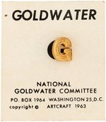 GOLDWATER MONEY CLIP AND PAIR OF "G" PINS ON ORIGINAL CARDS.