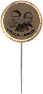 "LINCOLN AND HAMLIN" RARE VARIETY UNIFACE JUGATE STICK PIN FERROTYPE BADGE.