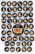 "US FOR IKE" NEAR COMPLETE STATE BUTTON SET.