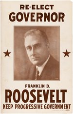 "RE-ELECT ROOSEVELT" NEW YORK GOVERNOR CAMPAIGN POSTER.