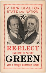 ROOSEVELT & GREEN "NEW DEAL FOR STATE AND NATION" COATTAIL POSTER.
