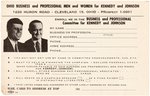 KENNEDY & JOHNSON "OHIO BUSINESS MEN AND WOMEN" 1960 CAMPAIGN CARD.