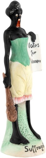 "VOTES FOR WOMEN" SATIRICAL AFRICAN AMERICAN BISQUE FIGURE LARGEST VARIETY.