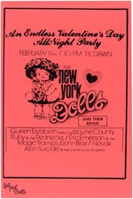 NEW YORK DOLLS HISTORIC 1973 VALENTINES DAY NEW YORK CITY MERCER ARTS CENTER CONCERT POSTER.