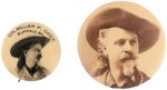 COL. WILLIAM F. CODY/BUFFALO BILL FROM 1897 W&H BUTTON SET PLUS C. 1898 CLOSE-UP  REAL PHOTO BUTTON.