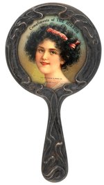 POCKET MIRROR W/HANDLE "COMPLIMENTS OF THE MIRROR" WITH ENCASED SUPERB CELLO BY W&H.