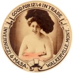 POCKET MIRROR "INVERNIZZI & MASA, WALKERVILLE, MT GOOD FOR 12 1/2¢ IN TRADE" RARITY C. 1905.