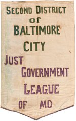 WOMEN'S SUFFRAGE IMPORTANT "JUST GOVERNMENT LEAGUE" BANNER.