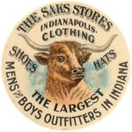 POCKET MIRROR W/LONG HORN STEER FOR INDIANAPOLIS CLOTHIER "THE SAKS STORES" C. 1904.