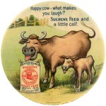 POCKET MIRROR FOR SUCRENE FEED HAPPY COW AND CALF CARTOON W/1902 PATENT.