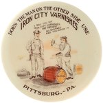 POCKET MIRRROR W/REAL PHOTO CARTOON FOR PITTSBURGH PA. IRON CITY VARNISHES C. 1905.