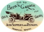 COLOR TINTED REAL PHOTO POCKET MIRROR W/EARLY AUTO FOR NORWAY,ME CAR GARAGE C. 1905.