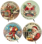 SANTA CLAUS FOUR CHOICE COLOR CLASSIC BUTTON DESIGNS C. 1905-1920.