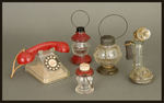 LANTERN AND TELEPHONE GLASS CANDY CONTAINERS.