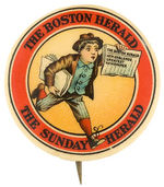 SUPERB DESIGN OF NEWSBOY SELLING BOSTON NEWSPAPERS.