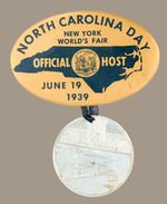 "OFFICIAL HOST" BADGE FOR RARE "NORTH CAROLINA DAY."