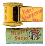 "PETERS WEATHERBIRD SHOES" PAIR OF LITHO TIN WHISTLES.