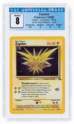 1999 POKÉMON FOSSIL SET ZAPDOS 15/62 HOLO UNLIMITED (HOLO PATTERN ERROR)  CGC 8 NM/MINT.