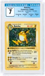 1999 POKÉMON BASE SET RAICHU 14/102 1ST EDITION HOLO CGC 7 NM.