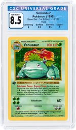 1999 POKÉMON BASE SET VENUSAUR 15/102 1ST EDITION HOLO CGC 8.5 NM/MINT+.