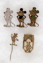 FIVE 1930s GERMAN MICKEY MOUSE FULL FIGURE PINS.