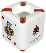 FRENCH COGNAC FIGURAL CUBE FLASK WITH PLAYING CARD THEME.