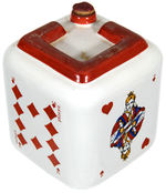 FRENCH COGNAC FIGURAL CUBE FLASK WITH PLAYING CARD THEME.