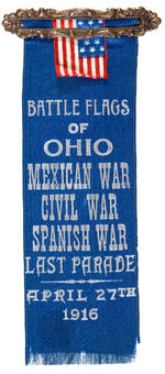 OHIO WAR VETERANS RARE "LAST PARADE" 1916 RIBBON BADGE.